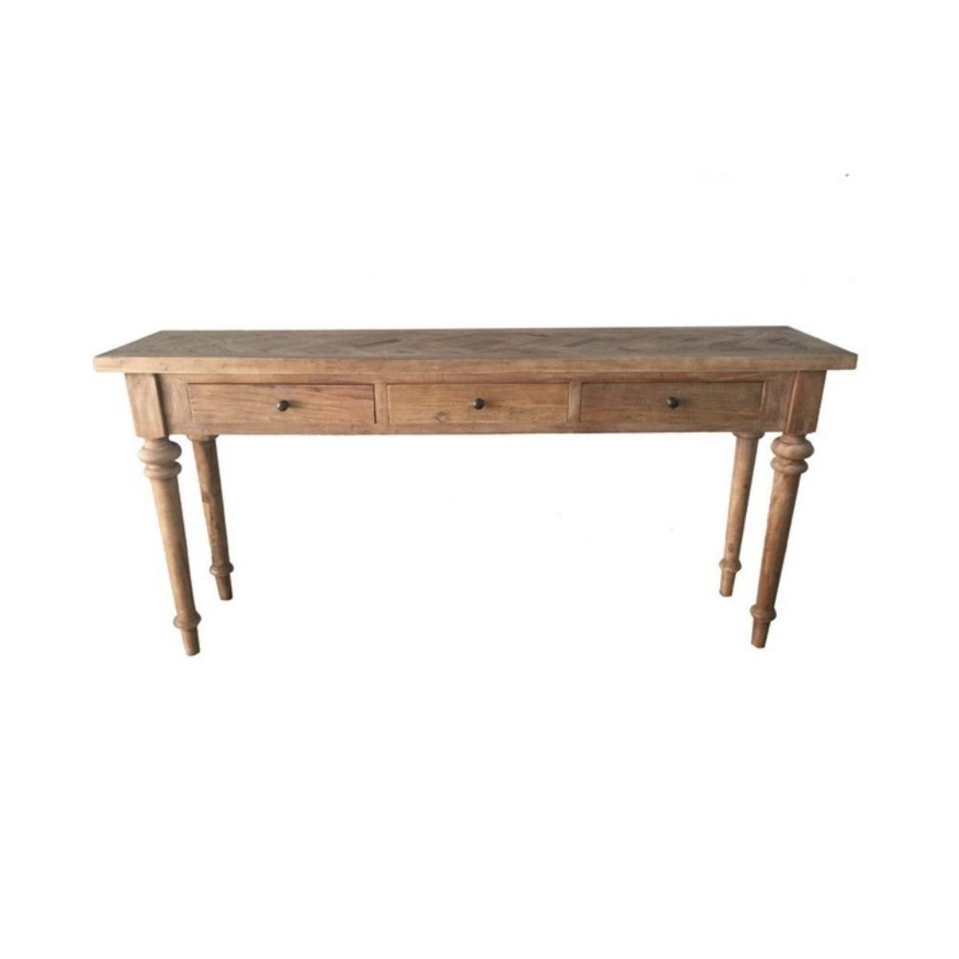 Reclaimed Elm Console Table 3 Drawer with Parquet Top 1.8 Metre image 0